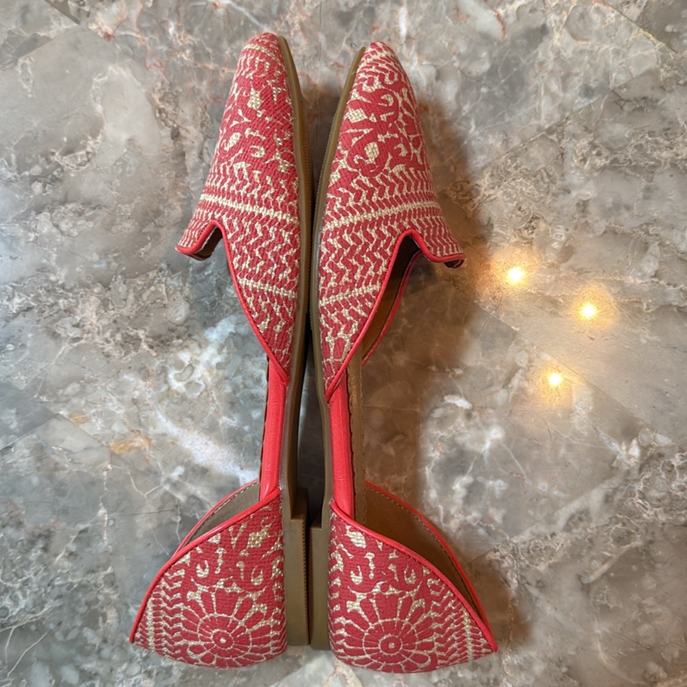 Restricted Red Embroidered Pointed-Toe Flats - Picture 2 of 3
